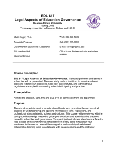 EDL 617 Legal Aspects of Education Governance Western Illinois University Spring, 2015