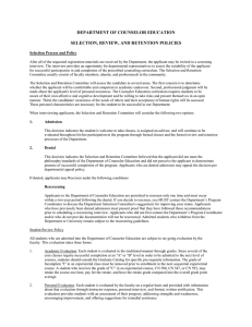 DEPARTMENT OF COUNSELOR EDUCATION  SELECTION, REVIEW, AND RETENTION POLICIES