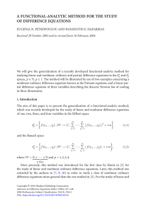 A FUNCTIONAL-ANALYTIC METHOD FOR THE STUDY OF DIFFERENCE EQUATIONS