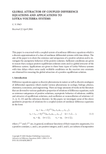 GLOBAL ATTRACTOR OF COUPLED DIFFERENCE EQUATIONS AND APPLICATIONS TO LOTKA-VOLTERRA SYSTEMS