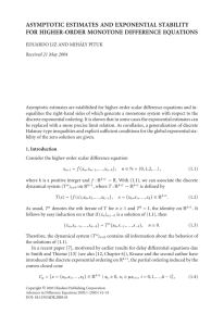 ASYMPTOTIC ESTIMATES AND EXPONENTIAL STABILITY FOR HIGHER-ORDER MONOTONE DIFFERENCE EQUATIONS