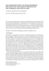 ONE PARAMETER FAMILY OF LINEAR DIFFERENCE THE NUMERICAL SOLUTION OF ODEs