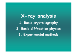 X-ray analysis 1. Basic crystallography 2. Basic diffraction physics 3. Experimental methods