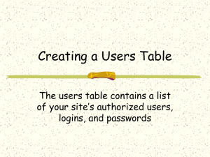 Creating a Users Table The users table contains a list