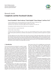 Research Article Complexity and the Fractional Calculus Pensri Pramukkul, Adam Svenkeson,