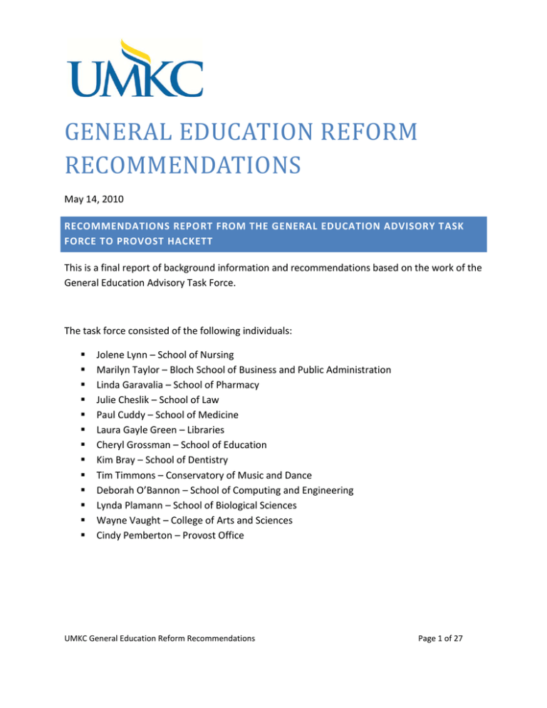 GENERAL EDUCATION REFORM RECOMMENDATIONS