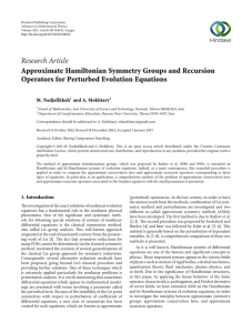 Research Article Approximate Hamiltonian Symmetry Groups and Recursion M. Nadjafikhah