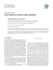 Research Article Some General New Einstein Walker Manifolds Mehdi Nadjafikhah and Mehdi Jafari