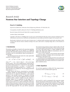 Research Article Neutron Star Interiors and Topology Change Peter K. F. Kuhfittig