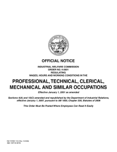 PROFESSIONAL, TECHNICAL, CLERICAL, MECHANICAL AND SIMILAR OCCUPATIONS OFFICIAL NOTICE