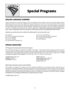 Special Programs ENGLISH LANGUAGE LEARNERS