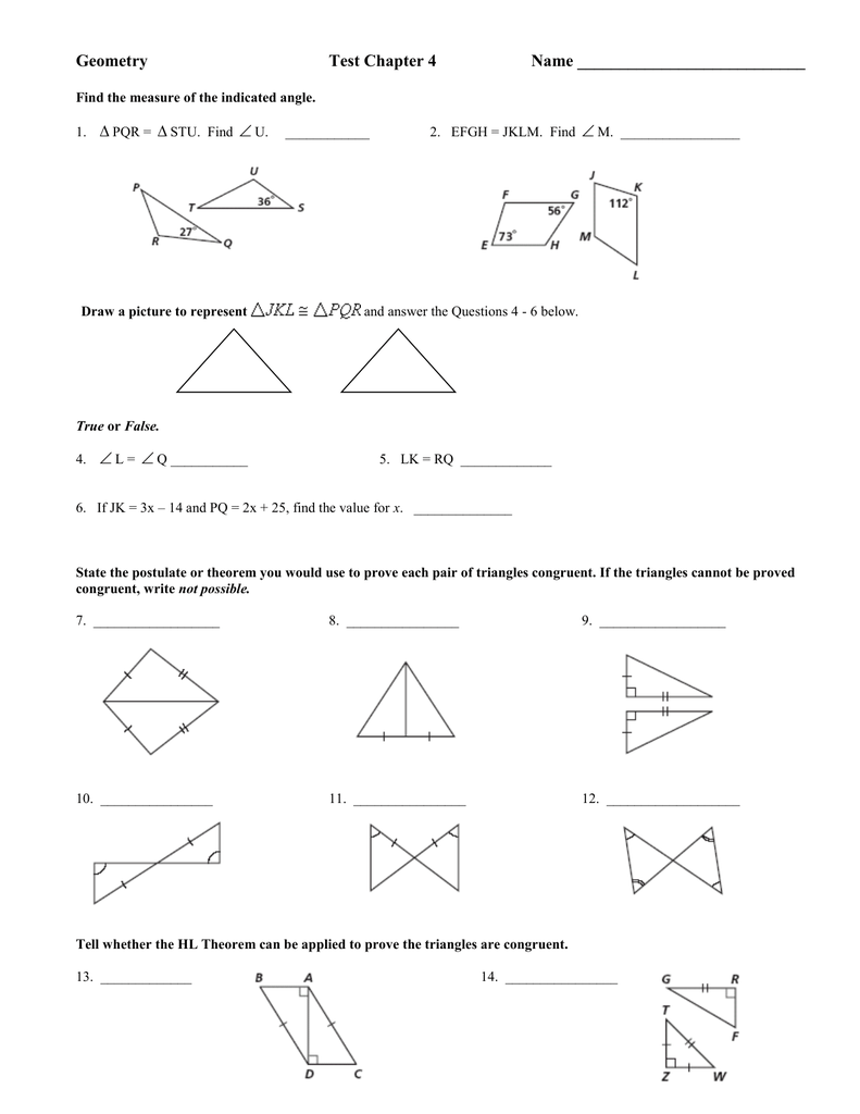 Multiple Choice Chapter One Geometry Quiz Worksheet