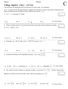 C College Algebra:  Ch4.1 – 4.4 Test