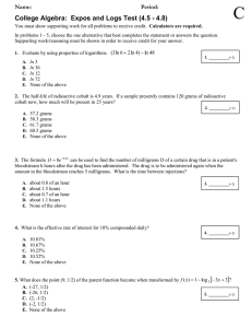 C College Algebra:  Expos and Logs Test (4.5 - 4.8)