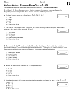 D College Algebra:  Expos and Logs Test (4.5 - 4.8)