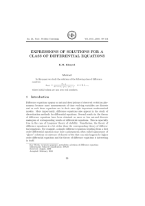 EXPRESSIONS OF SOLUTIONS FOR A CLASS OF DIFFERENTIAL EQUATIONS E.M. Elsayed
