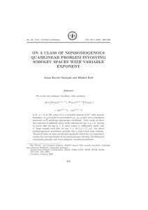 ON A CLASS OF NONHOMOGENOUS QUASILINEAR PROBLEM INVOLVING SOBOLEV SPACES WITH VARIABLE EXPONENT