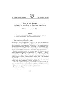 Sets of tetrahedra, defined by maxima of distance functions Jo¨
