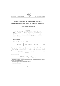 Some properties of multivalent analytic functions associated with an integral operator 1 Introduction