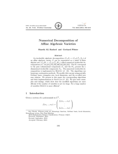 Numerical Decomposition of Affine Algebraic Varieties Shawki AL Rashed and Gerhard Pfister