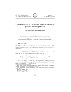 Transformation of the second order modulus by positive linear operators Radu P˘ alt˘