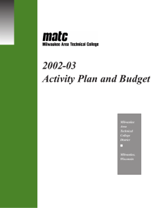 2002-03 Activity Plan and Budget Milwaukee Area