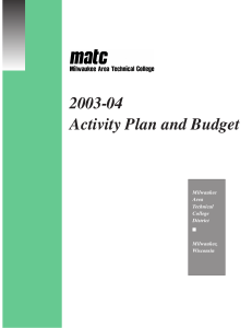 2003-04 Activity Plan and Budget Milwaukee Area