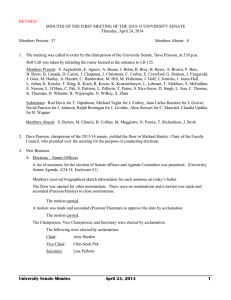 REVISED MINUTES OF THE FIRST MEETING OF THE 2014-15 UNIVERSITY SENATE