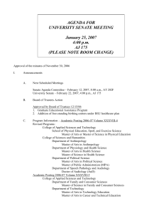 AGENDA FOR UNIVERSITY SENATE MEETING  January 25, 2007