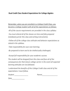 Dual Credit Class Student Expectations for College Algebra
