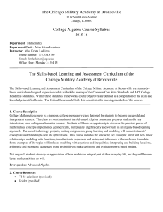 The Chicago Military Academy at Bronzeville College Algebra Course Syllabus 2015-16