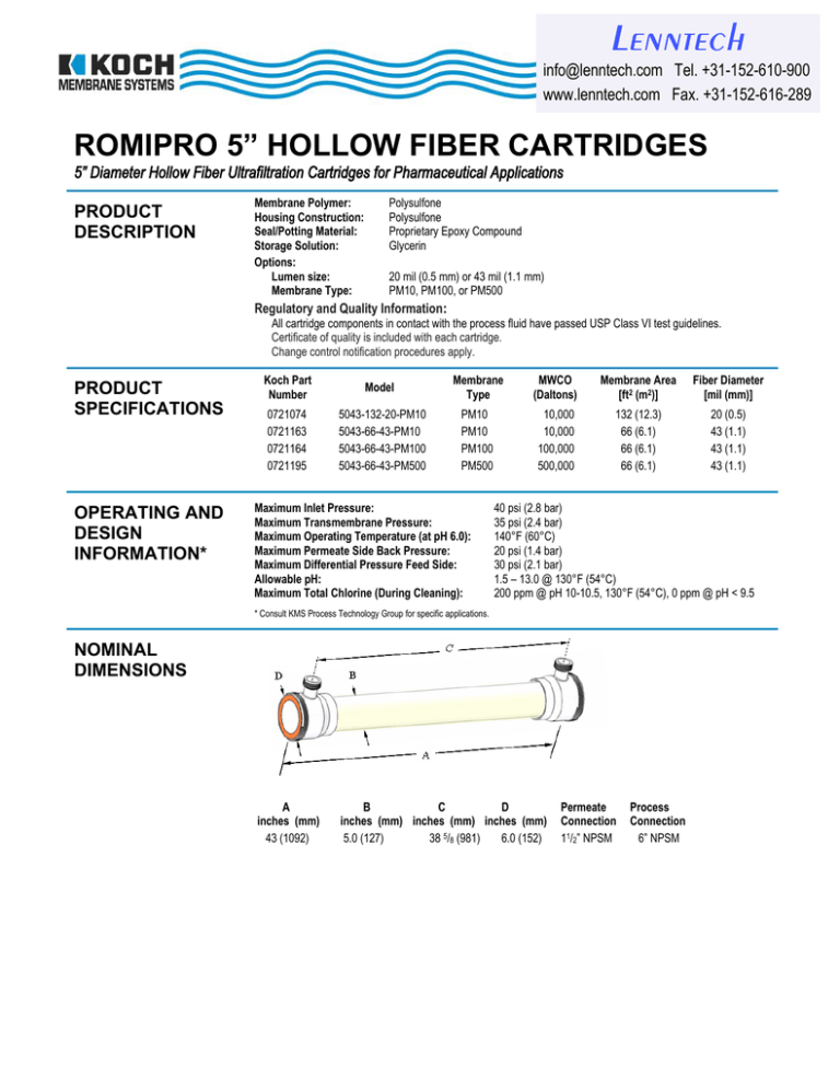 33.4 mm Diameter 0.5 mm ID Polyethersulfon/Polysulfon/Resin 10K Membrane Cutoff Pack of 3 WaterSep AU 010 05INV12 S3 Investigator12 Steamer Autoclavable Hollow Fiber Cartridge 305 mm Length 