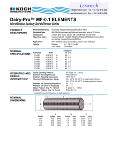 Dairy-Pro™ MF-0.1 ELEMENTS Microfiltration Sanitary Spiral Element Series PRODUCT DESCRIPTION