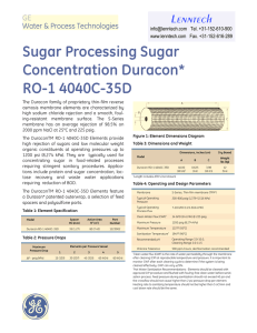 Sugar Processing Sugar Concentration Duracon* RO-1 4040C-35D Fact Sheet