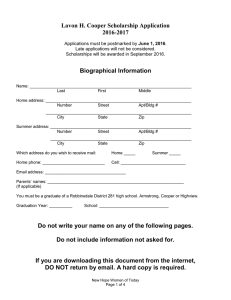 Lavon H. Cooper Scholarship Application 2016-2017 Biographical Information
