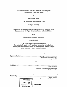 Political  Representation  of the Poor in the U.S. ... A Discussion  of Theory and Practice