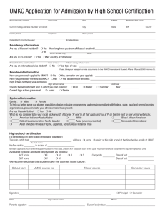 UMKC Application for Admission by High School Certification