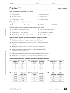Writing and Evaluating Expressions Worksheet