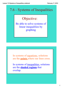 7.6 ­ Systems of Inequalities Objective: Be able to solve systems of  linear inequalities by 