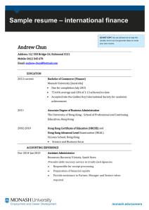 – international finance Sample resume  Andrew Chun