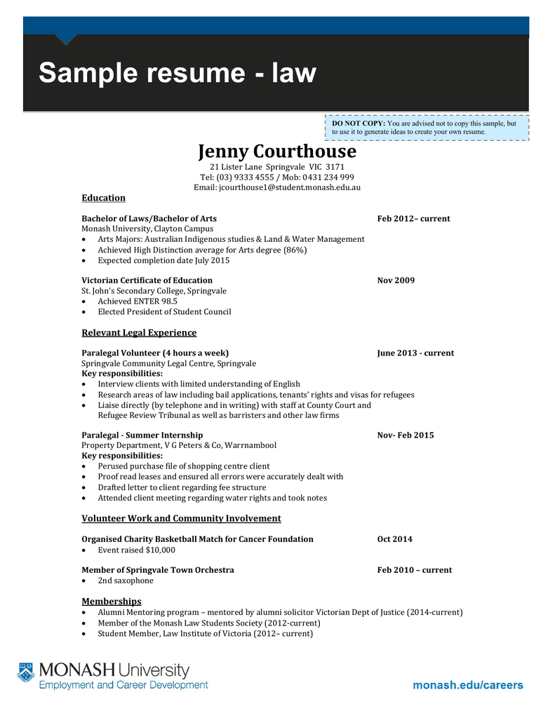 law student resume template word