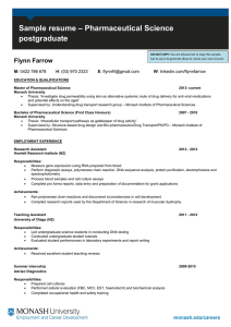 – Pharmaceutical Science Sample resume postgraduate Flynn Farrow