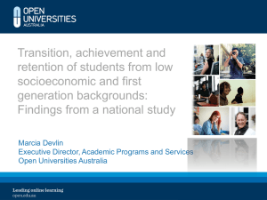 Transition, achievement and retention of students from low socioeconomic and first generation backgrounds: