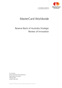 MasterCard Worldwide Reserve Bank of Australia Strategic Review of Innovation