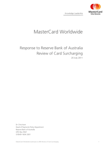 MasterCard Worldwide Response to Reserve Bank of Australia Review of Card Surcharging