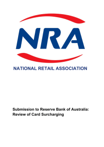 NATIONAL RETAIL ASSOCIATION Submission to Reserve Bank of Australia: