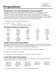 Prepositions  Prepositions: The Glue Holding the Nouns Together