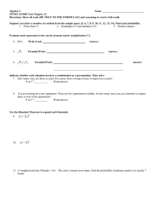 Algebra 2  Name ________________________________ STUDY GUIDE Test Chapter 12