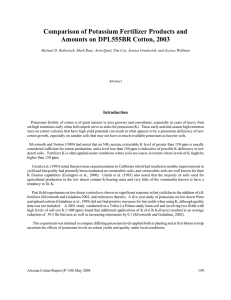 Comparison of Potassium Fertilizer Products and Amounts on DPL555BR Cotton, 2003  Introduction