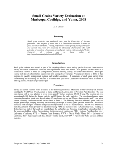 Small Grains Variety Evaluation at Maricopa, Coolidge, and Yuma, 2008  Summary
